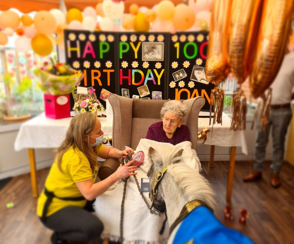 Joan Daniels (100), celebrated her 100th Birthday at her home, Douglas Court Care Home in Derby. 