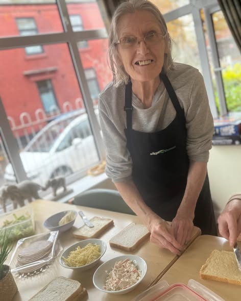 Douglas Court Residents making sandwiches for Doorways Charity